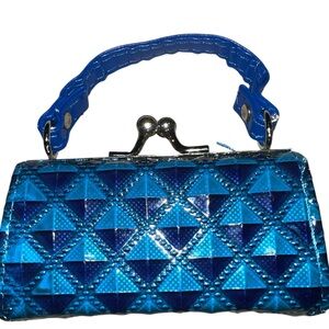 Blue Geometric Women's mini kiss lock clasp Handbag lipstick holder!